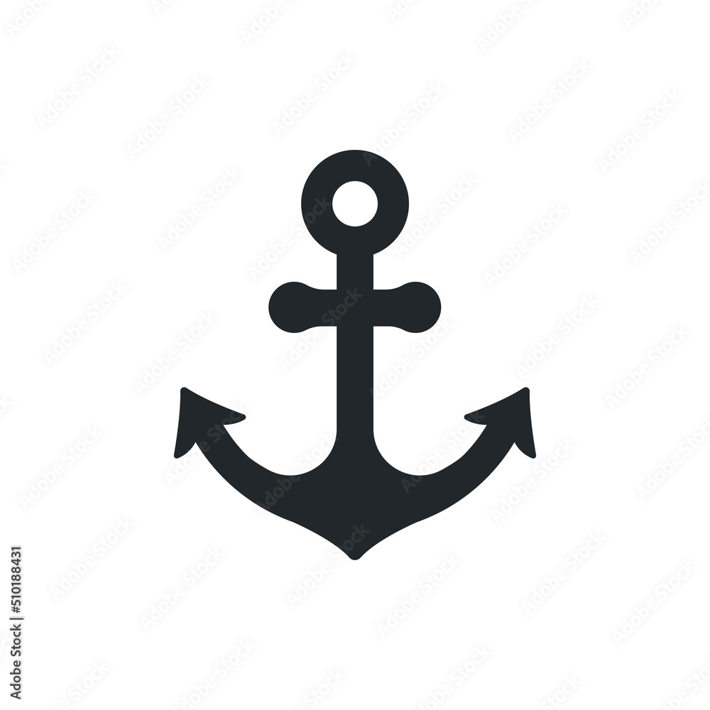 flat vector image isolated on white background, anchor icon in black color, nautical business flat vector image isolated on white background, anchor icon in black color, nautical business