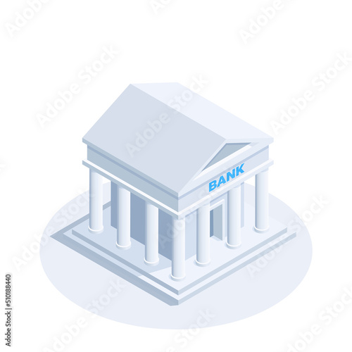 isometric vector illustration isolated on white background, bank icon, business and finance object or building