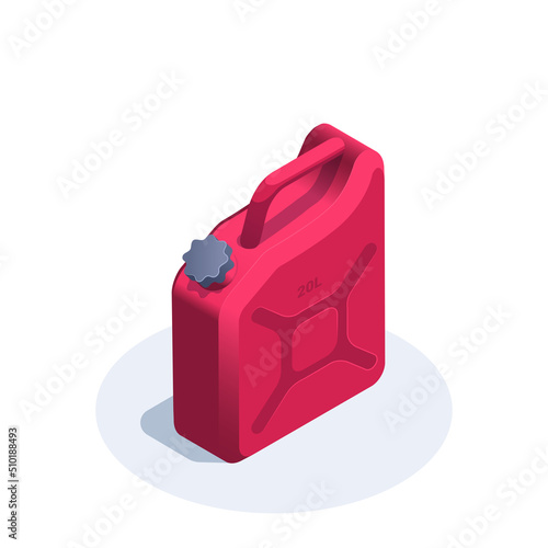 isometric vector illustration on a white background, a canister of red color with a black cap, fuel or gasoline