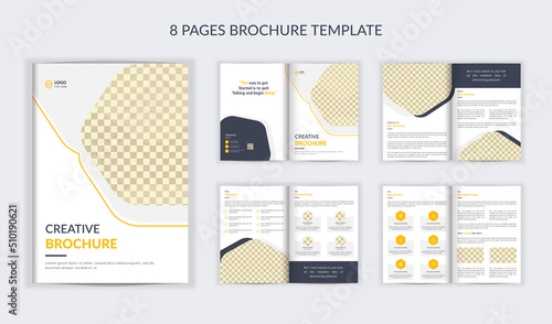 Creative 8 pages company brochure design with creative shape brochure template