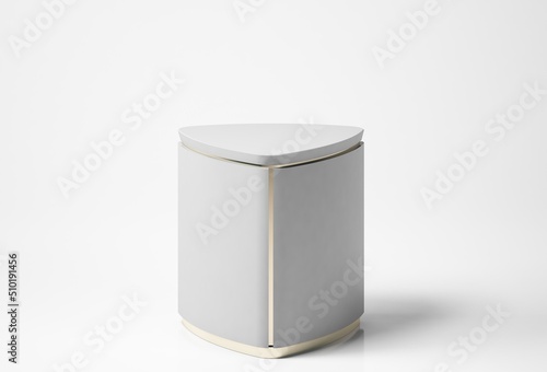 Futuristic accent table, white color top and surface table on white background. Copy space for product display. 3d render