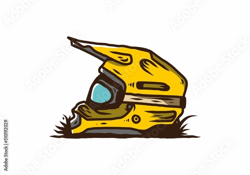 Outdoor motocross trail helmet illustration