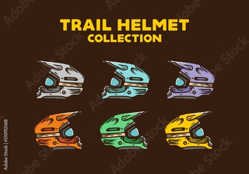 Outdoor motocross trail helmet illustration