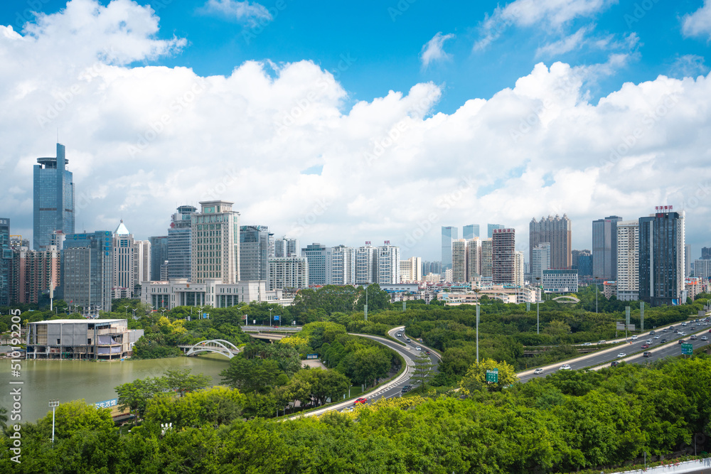 Fototapeta premium Urban architecture skyline of Nanning folk lake, Guangxi