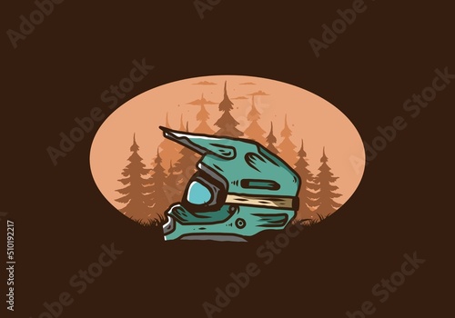 Outdoor motocross trail helmet illustration
