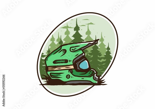 Outdoor motocross trail helmet illustration