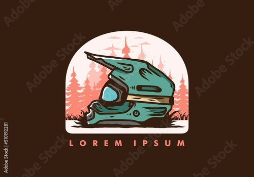 Outdoor motocross trail helmet illustration