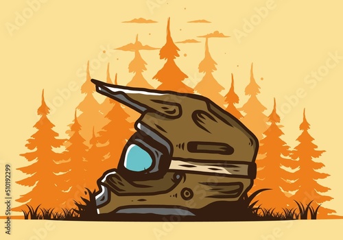Outdoor motocross trail helmet illustration