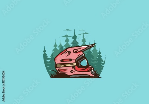 Outdoor motocross trail helmet illustration