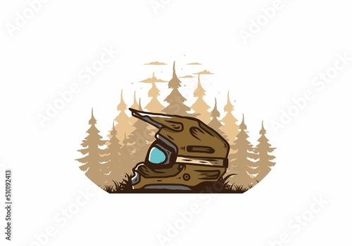 Outdoor motocross trail helmet illustration