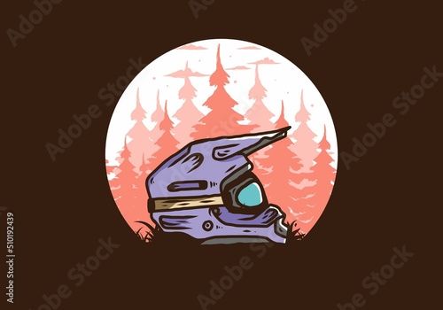 Outdoor motocross trail helmet illustration