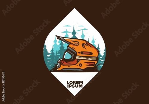 Outdoor motocross trail helmet illustration
