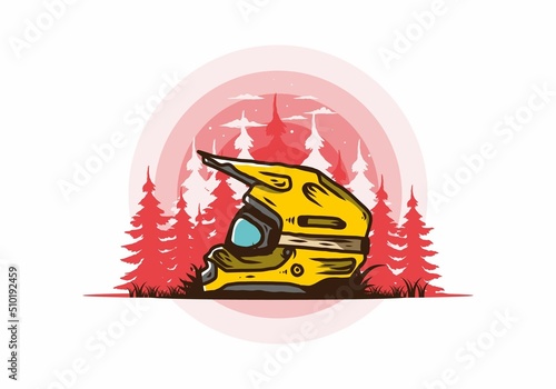 Outdoor motocross trail helmet illustration