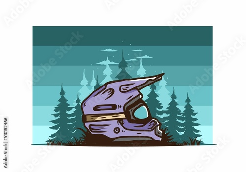 Outdoor motocross trail helmet illustration