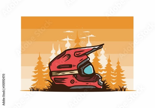 Outdoor motocross trail helmet illustration