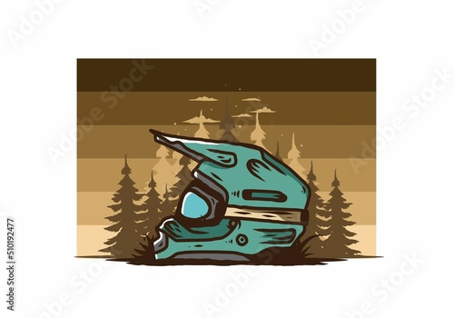 Outdoor motocross trail helmet illustration