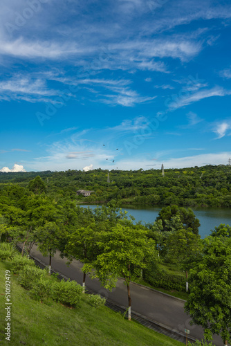 At dusk on a sunny day  Qingxiu mountain scenic spot in Nanning  Guangxi