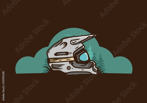 Outdoor motocross trail helmet illustration