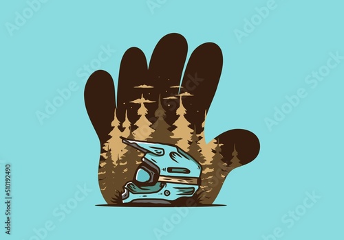 Outdoor motocross trail helmet illustration