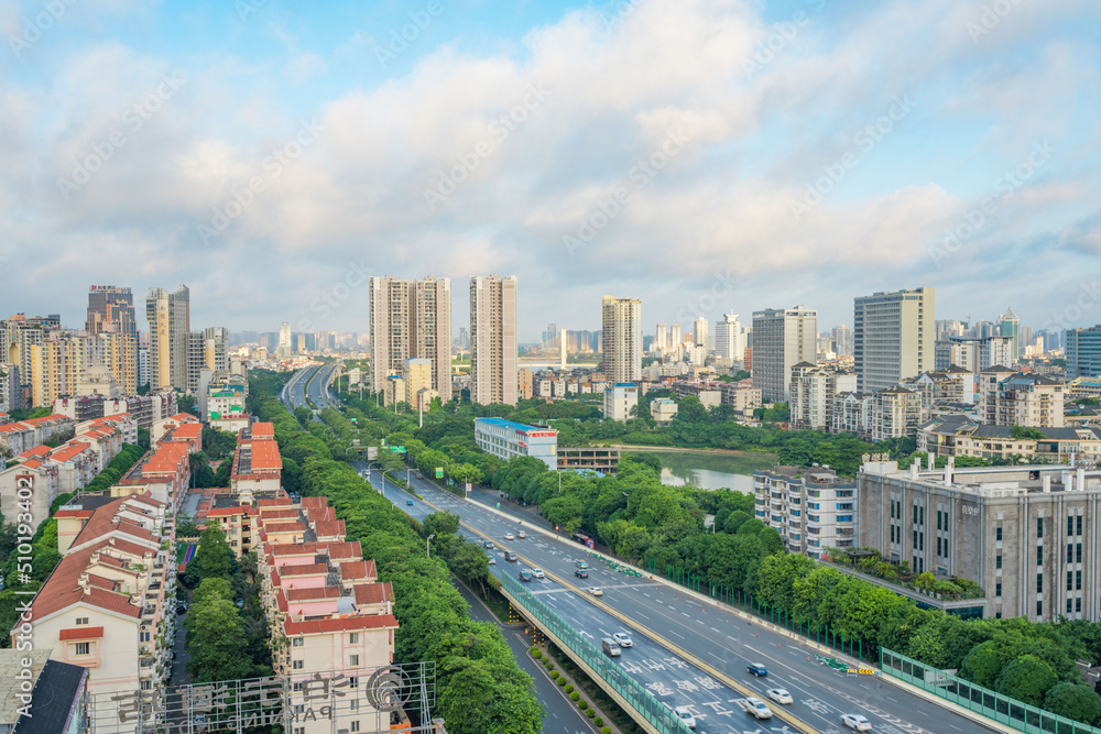 Fototapeta premium Qingzhu interchange, the urban skyline of Nanning, Guangxi