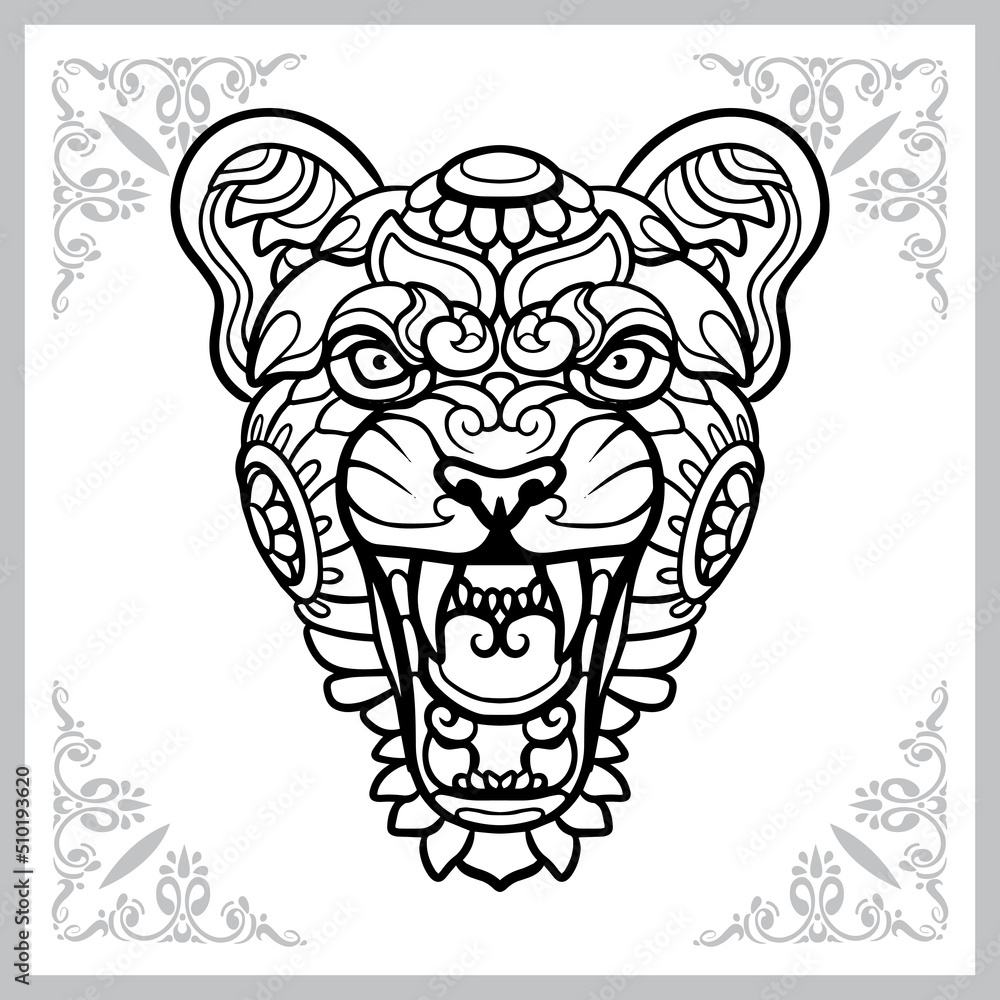 Obraz premium Leopard head zentangle arts. isolated on white background.