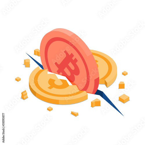 Isometric Dollar Coin Cracked by Bitcoin