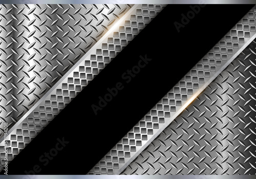 Silver metallic background, shiny and lustrous metal banner with diamond plate texture, 3D chrome glossy vector illustration.