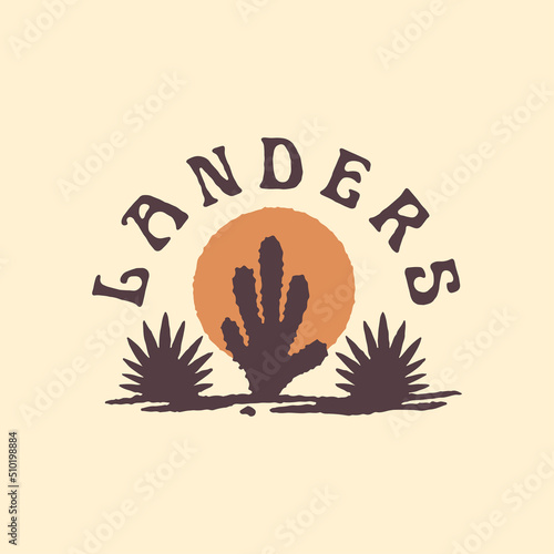wild land cactus desert vintage illustration