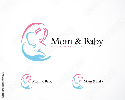 mom and baby logo creative care hand massage therapy design concept