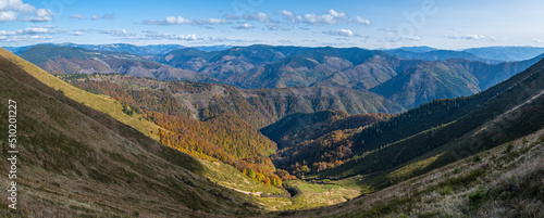 Autumn morning Carpathian Mountains calm picturesque scene, Ukraine.