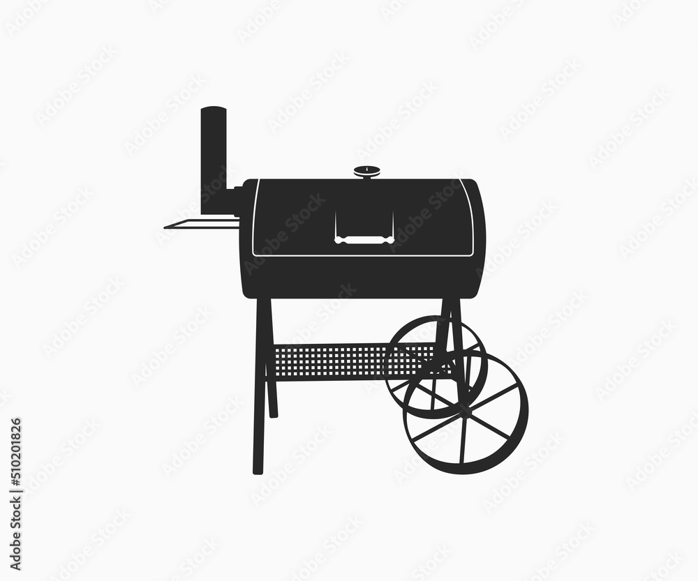 BBQ, Grill, Charcoal Trolley Silhouette. BBQ, Grill Smoker Vector. BBQ, Grill, Charcoal Trolley Silhouette. BBQ, Grill Smoker Vector.