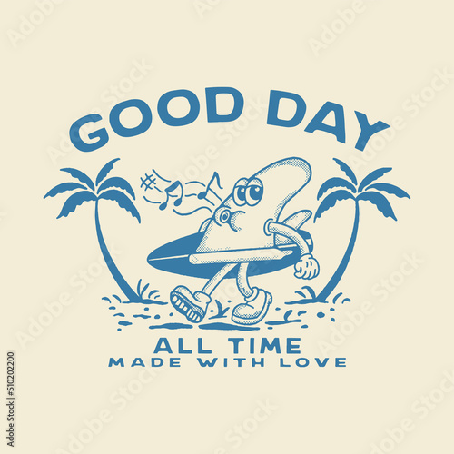 fin mascot surf illustration summer vintage design