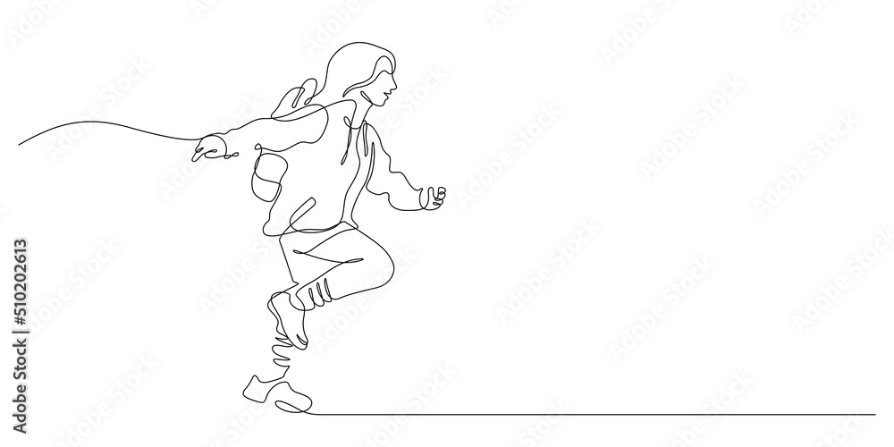 Fototapeta premium continuous line drawing of happiness student running : back to school concept vector illustration