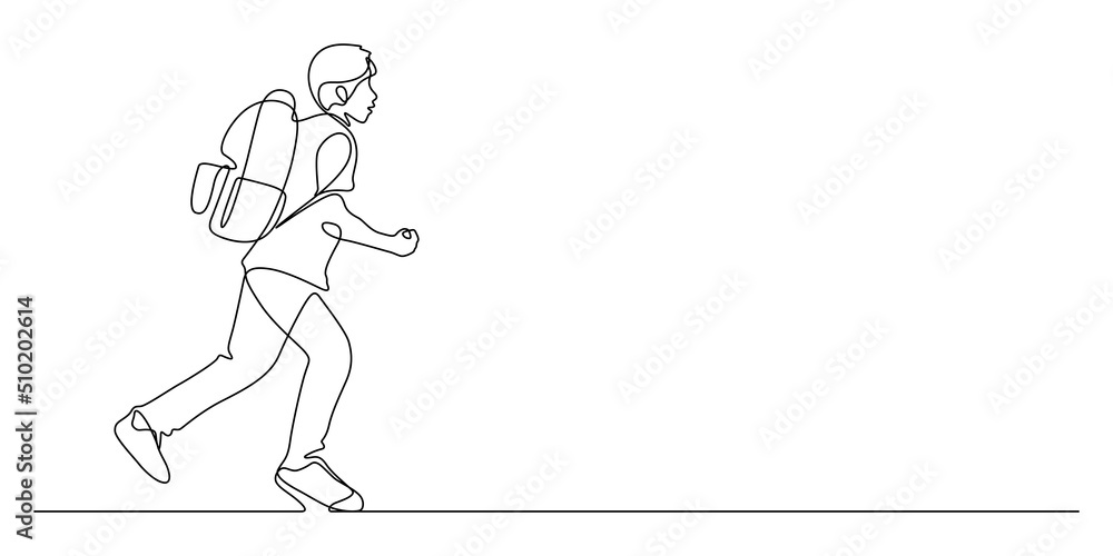 continuous line drawing of happiness student running : back to school concept vector illustration