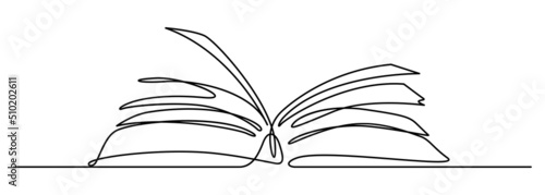 continuous line drawing of open book : back to school concept vector illustration