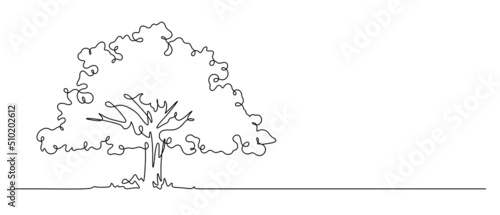 continuous line drawing of big tree environmental concept vector illustration