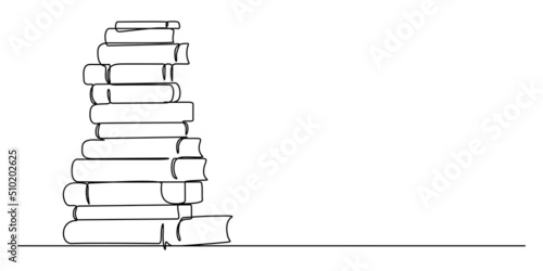 One line drawing of stack of books decoration.