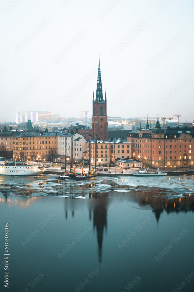 View of Stockholms old town in winter