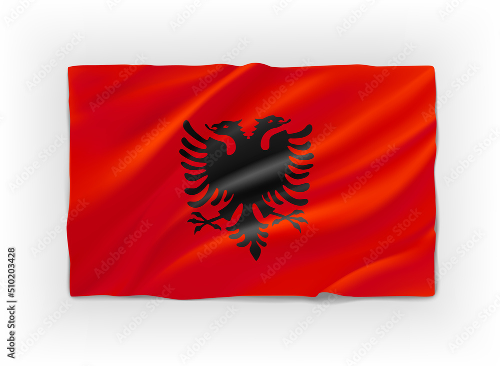 Red and black flag of Albania. 3d vector object isolated on white Red and black flag of Albania. 3d vector object isolated on white