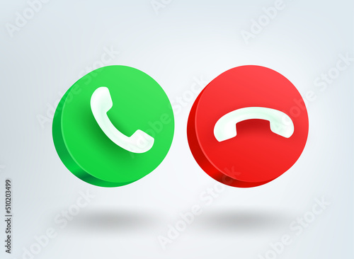 Telephone call buttons. 3d vector mobile application icons