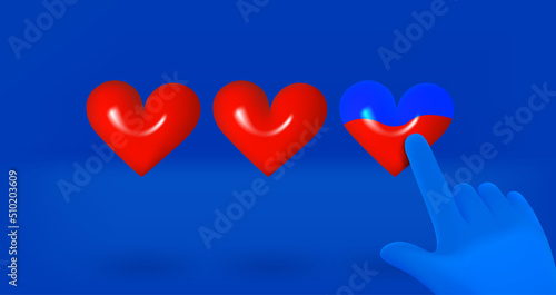 Three hearts review concept. 3d vector illustration