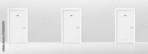 Closed door in a hall of hotel. Realistic 3d style vector illustration