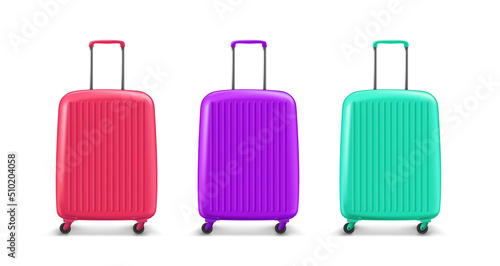 Photo Plastic travel suitcases isolated on white background