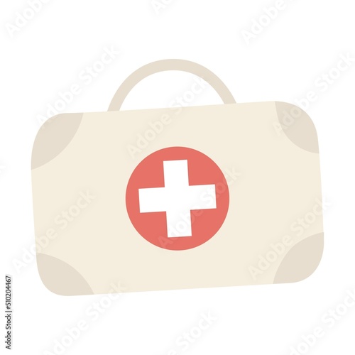 Tourist medical kit. A portable suitcase with medicines for cars, camping, hiking, at home. Flat vector illustration isolated on a white background.