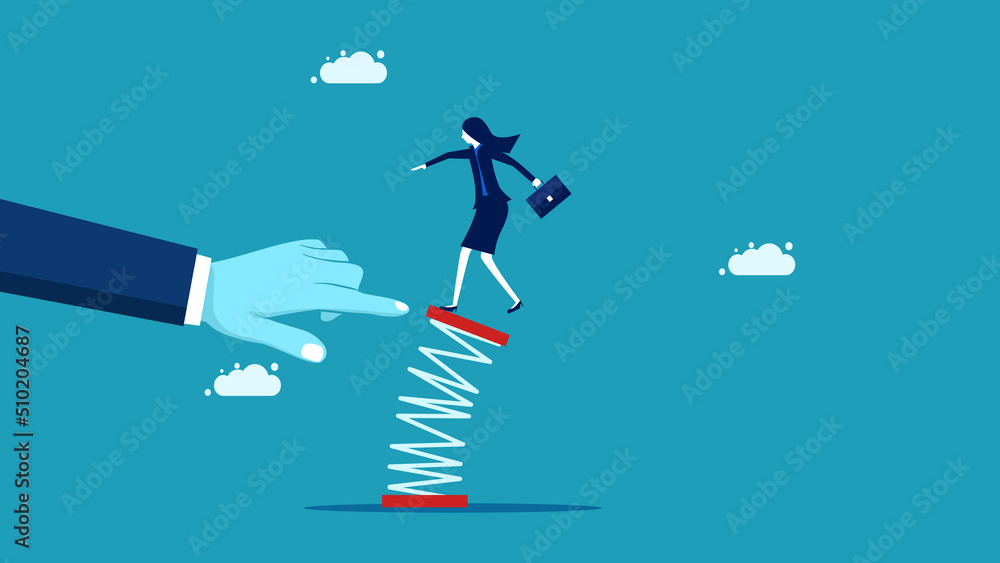 Volatility from external factors. Businessman balancing on an unstable spring. business concept