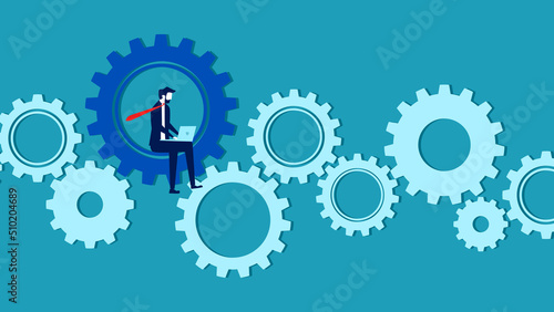 Mechanism to drive business. Businessman working on gears. business concept vector illustration