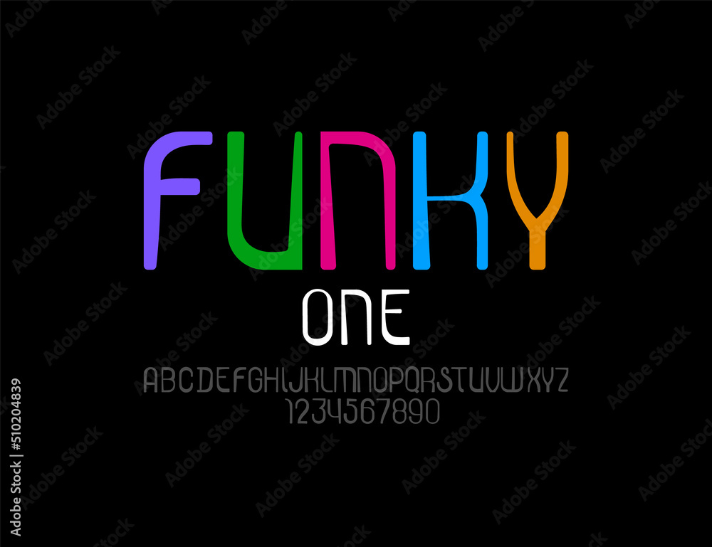 Playful colored font, modern children alphabet, trendy letters and numbers, vector illustration 10EPS