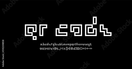Digital font, alphabet made of lines, letters and number of code style