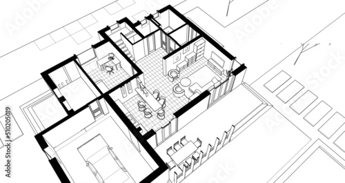 abstract modern house plan 3d rendering
