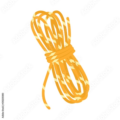 A coil of rope, a household cord. Equipment for tourism, travel, camping, hiking, gardening. Flat vector illustration isolated on a white background.